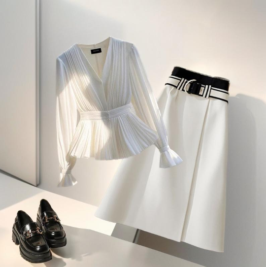 ملابس نسائية - موضة الخريف - خفيفة - أسلوب ناضج - تصميم مزاجي - قميص تنورة بدلة من قطعتين