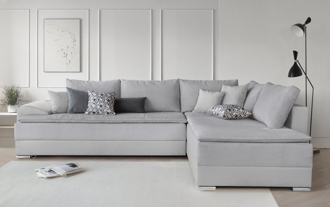 TitleAR: أريكة زاوية OTTO home Night & Day L-Form، ب: 324 سم، مع وظيفة سرير، صندوق سرير و3 وسائد زخرفية، سرير بوكسبرينغ 180x200 سم