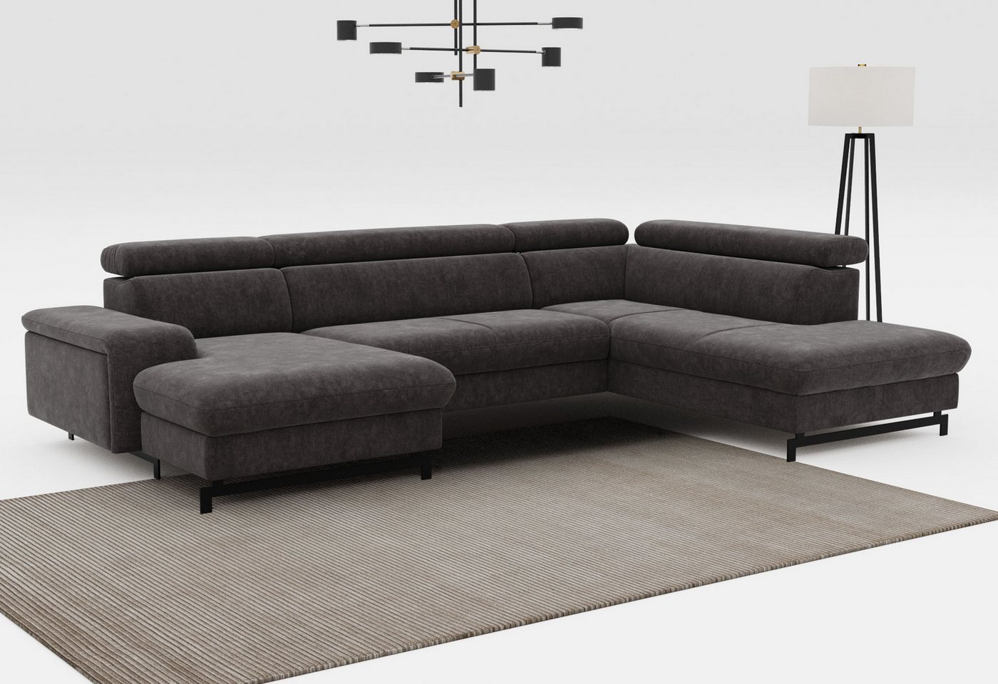 مجموعة أرائك COTTA إما على شكل حرف U، مع إمكانية تعديل مسند الرأس، اختيارياً مع وظيفة سرير وصندوق سرير