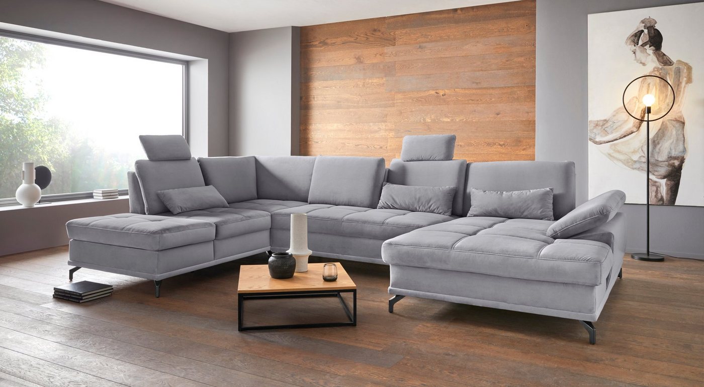 TitleAR: أريكة OTTO home Costello U-Form، ب: 363 سم مع تعديل عمق الجلوس، تعديل ذراع، 3 وسائد كلوية، وظيفة سرير اختيارية وصندوق سرير
